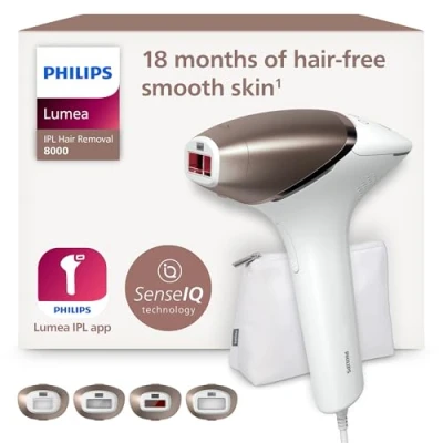 Obrázek Philips Lumea IPL 8000 Series přístroj na odstraňování chloupků s technologií SenseIQ alternativa k laserovému 4 nástavce tělo, obličej, oblast bikin a podpaží (BRI948/00)