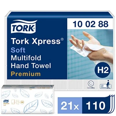 Obrázek Tork Xpress měkké multifold papírové ručníky 100288 H2 Premium skládací pro zásobník ručníků a savé, 2vrstvé, bílé 21 x 110 ubrousků