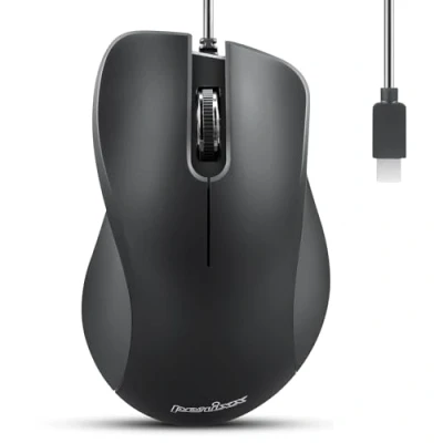 Obrázek Perixx PERIMICE 221C Kabelgebundene Ergonomische Maus mit USB Typ C Anschluss 1,5 Meter Kabel Optisches 1000 DPI Design Schwarz