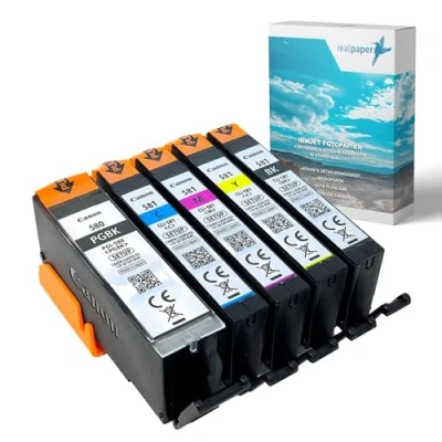 Obrázek realpaper Bundle 5 originálních kazet do tiskárny Canon Setup PGI 580/ CLI 581 vhodné pro Pixma TS705 TS6350 TS8350 TR8550 TS6150 TS8150 TS9150 TS8250 [+25 listů fotopapíru značky