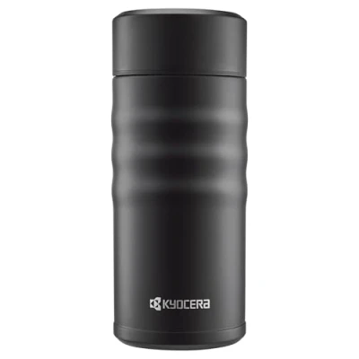 Obrázek Kyocera TWIST TOP isolierte Trinkflasche mit keramischer Innenbeschichtung schadstoff frei auslaufsicher leicht stylisch schwarz, 350 ml