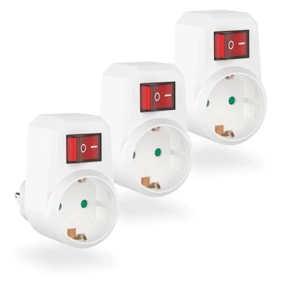 Obrázek benon 3x zásuvkový adaptér mezizástrčka s vypínačem Konektor adaptéru dětskou pojistkou přípojka Schuko do 3680 W zástrčka ochranným kontaktem