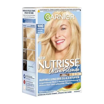 Obrázek Garnier Nutrisse krém č. 100 Extra světlá přírodní blond, trvalá pečující barva na vlasy, s výživnými ovocnými oleji, 100% zakrytí šedin