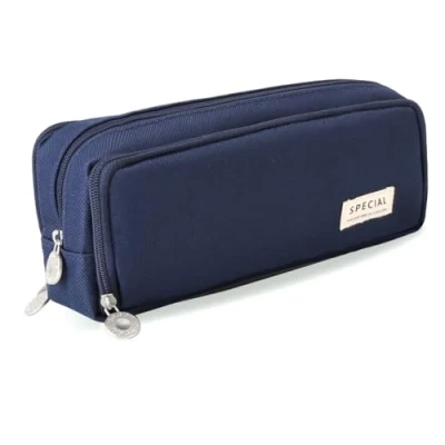 Obrázek iSuperb Penál na tužky Teenager dívčí Pencil Case 3 přihrádky, velká kapacita Zip Taška, do školy a kanceláře, tmavě modrá,