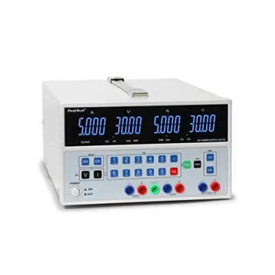 Obrázek PeakTech 6075 lineárně regulovaná síťová jednotka se 2 výstupy a USB, dvojitá laboratorní 0 30 V / 5 A, zdroj stejnosměrného napětí, programovatelný, odolný proti zkratu