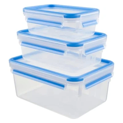 Obrázek Tefal Krabička na uchovávání potravin Master pro potraviny, obdélníková, průhledná/modrá, plast, 3 kusy