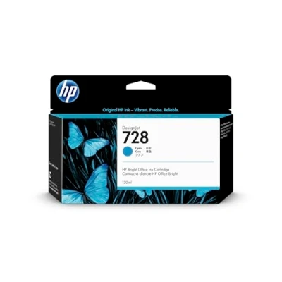 Obrázek HP 728 Cyan 130 ml Originální inkoustová kazeta (F9J67A) s originálním inkoustem pro DesignJet T730 a T830 velkoformátovou tiskárnu tiskovou hlavu 729