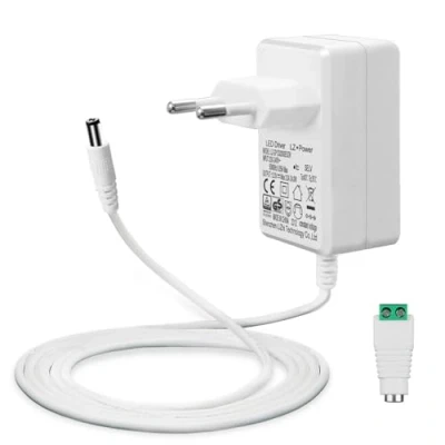 Obrázek 12V 2A síťový zdroj pro LED pásky, transformátor/trafo AC 200 240 V na DC 12 konvertor ovladače adaptér 24 W s kabelem 5ft/1,5m napájení, 5,5 x 2,1 mm zdířka, EU konektor, GS TÜV CE