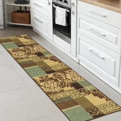 Obrázek Ottomanson Kolekce Ottohome, kobercový běhoun s gumovou zadní stranou a moderním damaškovým designem, 57 cm x 210 cm, hnědý