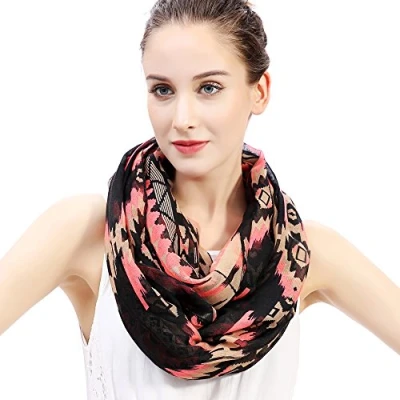 Obrázek Lina &amp; Lily Ethno Design dámská Loop šála, černá/tmavorůžová