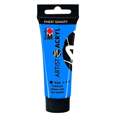 Obrázek Marabu 12200055956 Artist akryl primární cyan 956, 22 ml, jemná akrylová barva v umělecké kvalitě, na vodní bázi, pastelová konzistence, vysoce pigmentovaná, velmi dobrá brilance a krycí schopnost