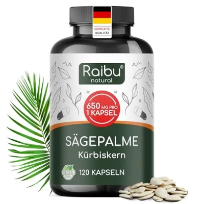 Obrázek Saw Palmetto extrakt (extrakt z palmových pil) s dýňovými semínky 650 mg extraktu v jedné kapsli toho 27,5 fytosterolů (% 5) vysoce dávkovaný palmy + dýňových semen bez