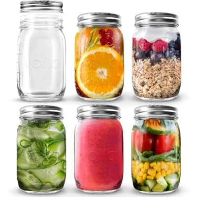 Obrázek volila Mason Jar mit Deckeln 490 ml Mehrzweck Einmachgläser für Overnight Oats, Einlegen, Einmachen, Konservieren und Mahlzeitenvorbereitung Luftdichte Einweckgläser (6er Pack Normaler Deckel)