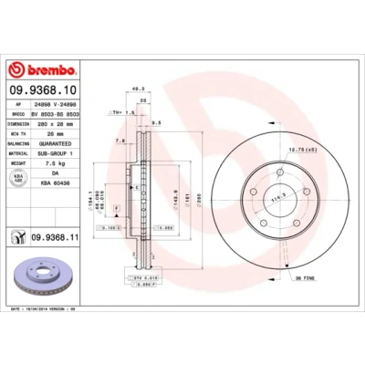 Obrázek Brembo 09. 9368. 11 Přední brzdový kotouč, počet 2