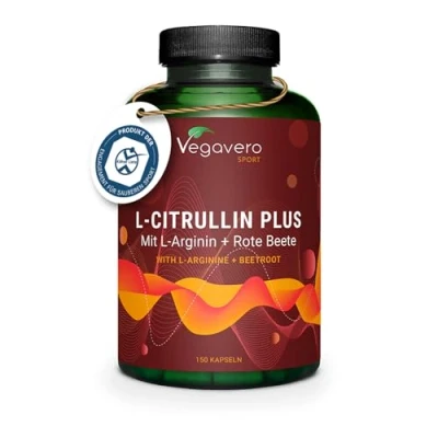 Obrázek L citrulin malát vysoké dávkování: 2000 mg citrulinu s argininovou bází + červená řepa z fermentace PRE WORKOUT laboratorně testováno Vegan bez přísad německá výroba VEGAVERO®