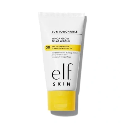 Obrázek e.l.f. SKIN Suntouchable! Whoa Glow LSF 30, lehká ochrana proti slunci a základní nátěr pro zářivý povrch, vyrobeno s kyselinou hyaluronovou, veganem netestováno na zvířatech, Sunbeam, 50 ml