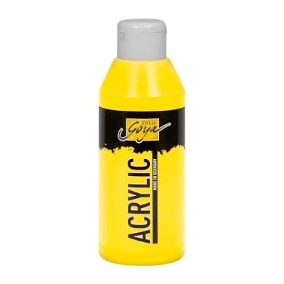 Obrázek KREUL 84204 Solo Goya Acrylic světle žlutá, láhev 250 ml, krémová, mnohostranně použitelná akrylová barva ve studijní kvalitě, na bázi vody, rychle a matně schnoucí, dobře krycí, vodotěsná