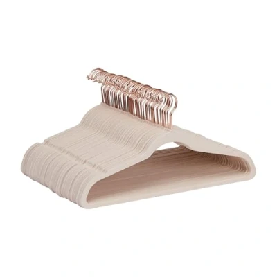 Obrázek Amazon Basics Ramínko na šaty pro obleky, samet, úzké, protiskluzové, 50 kusů, růžové (růžové), zlaté