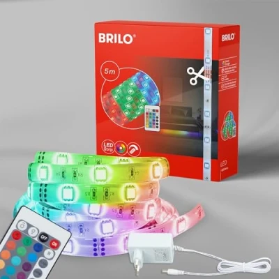 Obrázek Briloner Svítidla LED pásek 5 m, střídání barev, opláštěný silikonem, samolepicí, 150 x RGB 0,16 W, plast, 24 bílý