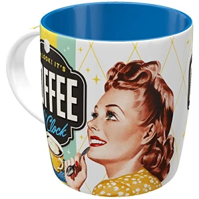 Obrázek Nostalgic Art Retro hrnek na kávu, 330 ml, Coffee O&#039; Clock nápad dárek pro fanoušky kávy, keramický hrnek, vintage design