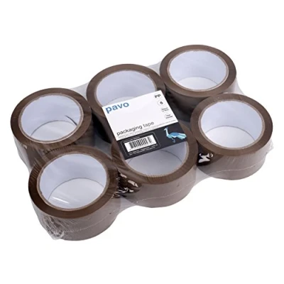 Obrázek Pavo 8000272 6 rolí Premium PP Pack pro/lepicí páska, Low Noise/tichý Abro Otoků, 66 m, 50 mm, hnědá