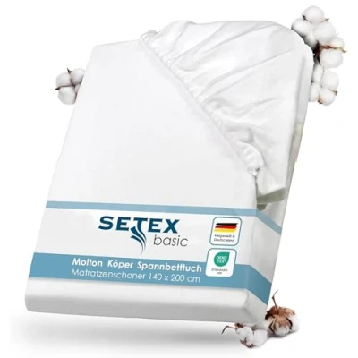 Obrázek SETEX Molton Köper ochrana matrace, napínací prostěradlo, 140 x 200 cm, 100% bavlna, základní, bílá, 1308140200404002