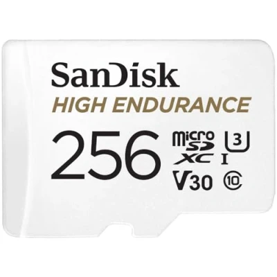 Obrázek SanDisk Paměťová karta High Endurance microSDXC 256 GB + adaptér (pro palubní kamery a soukromé bezpečnostní kamery, čtení 100 MB/s, V30 pro Full HD 4K videa)