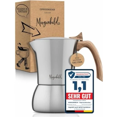 Obrázek Morgenheld Prémiový malý kávovar na espresso z ušlechtilé oceli pro 4 šálky 200 ml konvice espreso, vhodný indukci, espresso, moka vařič indukční sporák, plynový