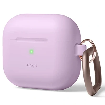 Obrázek elago Silikonové pouzdro s karabinou kompatibilní AirPods 3 Case Cover vysoce kvalitní silikon, podporuje bezdrátové nabíjení, ochrana odolná proti nárazu, kompletní (levandulová)