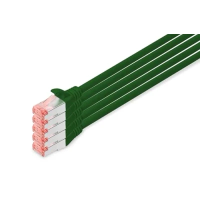Obrázek DIGITUS LAN kabel Cat 6 10 m 5 kusů RJ45 síťový S/FTP postroje kompatibilní s 6A &amp; 7 zelený