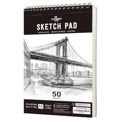 Obrázek STATIONERY ISLAND Skicák, A4 kreslicí blok 180 g/m² silný papír, 100 stran / 50 archů spirálově vázaný DIN Sketchbook 1 balení