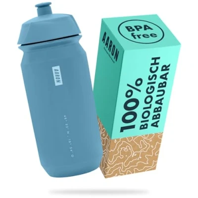 Obrázek AARON ECO láhev na pití 100% biologicky odbouratelná, 500 ml, lehká a odolná proti vytečení, praktická vodu bez BPA pro sport, fitness, turistiku, outdoor v modré barvě