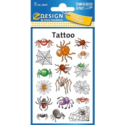 Obrázek AVERY Zweckform 56693 Tattoo dětské 17 kusů (dočasné tetování, pavouky, voděodolné, lepicí narozeniny, dárečky, párty hry, děti na hraní, tetování mládež)