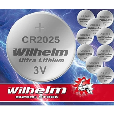 Obrázek 10x knoflíková baterie CR2025 Wilhelm Lithium 3V CR 2025 průmyslové zboží