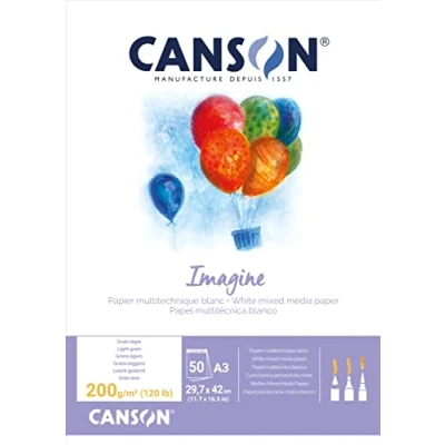Obrázek CANSON Imagine, směs médií, lehká zrnitost, 200 g/m², na krátké straně lepený blok, DIN A3, 29,7 x 42 cm, přírodní bílá, 50 listů