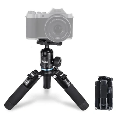 Obrázek Rollei Compact Traveler mini M1 I černý lehký cestovní stativ z hliníku fotografický s malým rozměrem po sbalení vč. příslušenství