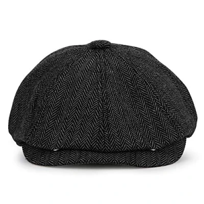 Obrázek KeepSa Newsboy Stil Tellermütze Schirmmütze Herren Damen 8 Panel Peaky Fischgräten Tweed Retro Schiebermütze Schlägermütze Gatsby Cap 58cm, Schwarze