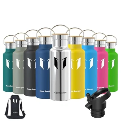 Obrázek láhev na pití Super Sparrow z ušlechtilé oceli, vodu, 500 ml, 750 1000 izolační láhev, perfektní termoska pro běh, fitness, jógu, do přírody a kempování, neobsahuje BPA, mango