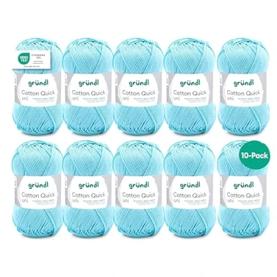 Obrázek Gründl Cotton Quick Uni pletací příze / háčkovací příze, 10 klubíček à 50 g (barevná ze 100% bavlny, certifikováno OEKO TEX, 125 m, tloušťka jehlic: 3 4, x g), baby modrá, 29 12