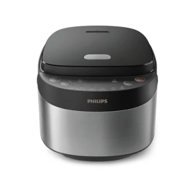 Obrázek Philips Multifunkční rýžovar řady 3000 0,85 l, 8 funkcí vaření, 4vrstvý nepřilnavý hrnec, 30minutový režim rychlého fuzzy logie, černo stříbrný design (HD3093/80)