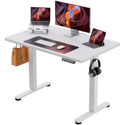 Obrázek ErGear výškově nastavitelný psací stůl 100 x 60 cm elektricky ergonomické křeslo počítačový pro domácí kancelář s 4 paměťovým ovládáním (bílá)