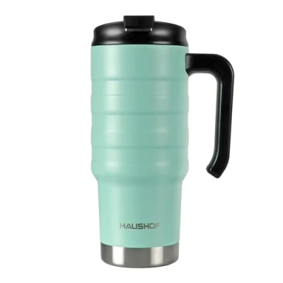 Obrázek HAUSHOF Izolační hrnek, termopohárek, 700 ml, cestovní hrnek XL s dvojitou stěnou vakuem z ušlechtilé oceli víkem a rukojetí pro auto, kancelář, na cesty, bez BPA