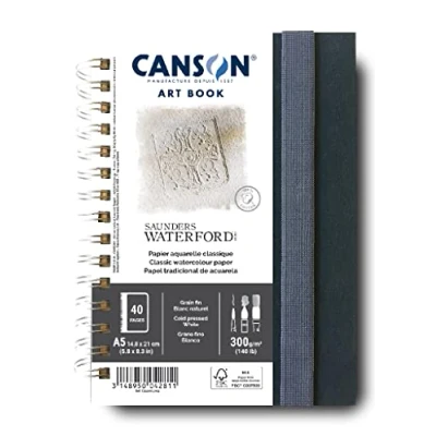 Obrázek CANSON Professionelles Kunstbuch, feinkörniges Aquarellpapier Saunders Waterford Papier, 300 g/m², A5 Spiral Portrait Notizbuch, 20 weiße Blätter, ideal für professionelle Künstler und Studenten