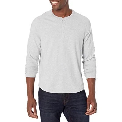 Obrázek Amazon Essentials Pánské Henley tričko S dlouhými rukávy a normálním střihem (k dostání v nadměrných velikostech), světle šedá melírovaná,