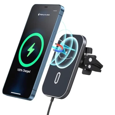 Obrázek 15W magnetický bezdrátový držák mobilního telefonu do auta, kompatibilní s MagSafe Air Vent rychlonabíječka, bezdrátová nabíječka otočná o 360, použitelná Pro iPhone 16/15/14/13/12 Max
