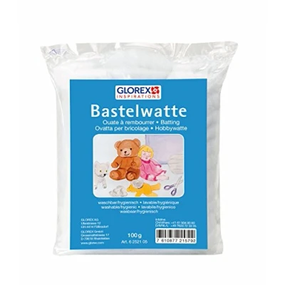 Obrázek Glorex 6252105 6 2521 5 vata pro kutily, 100 g, bílá, % polyester, omyvatelný a hygienický, nadýchaný plnicí materiál velké náplně jako polštáře