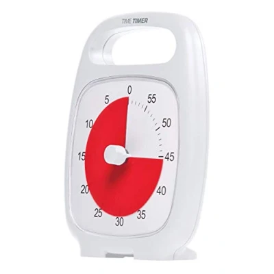 Obrázek TIME TIMER PLUS 60 minut vizuální analogový časovač hodiny Volitelný aktuální alarm (regulátor hlasitosti) Žádné hlasité tikání; nástroj pro správu času (bílý)