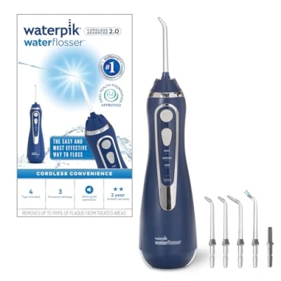 Obrázek Waterpik Bezdrátová ústní sprcha Advanced, 4 nástavce, rozsah tlaku 3,1 až 5,2 bar, 3 nastavení tlaku, indukční systém nabíjení, modrá