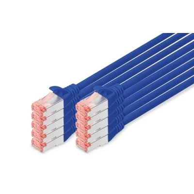 Obrázek DIGITUS LAN kabel Cat 6 1m 10 kusů RJ45 síťový S/FTP Geschirmt kompatibilní s 6A &amp; 7 modrý