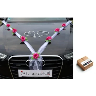 Obrázek Organza M + srdce Nevěsta Pár Růže dekorace Autoschmuck Svatba Car Auto Svatební Ratan Girlanda ®Ozdoba do auta (fialová/bílá/bílá)